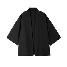 Men's Black Kimono Shirt Open
