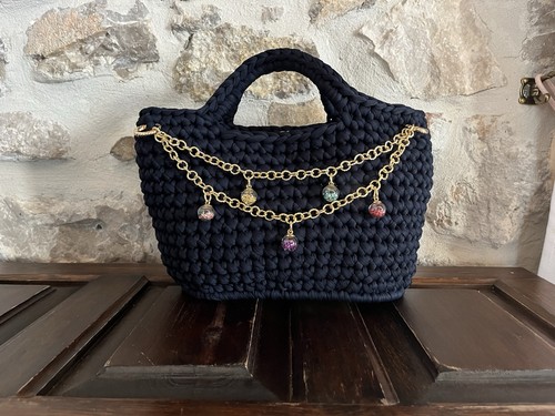 Crochet bag borsa blu notte - bag,
