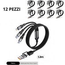 12x Cavo Ricarica Veloce Multiplo 5 In 1 Usb C 8 Pin Micro Usb Nylon 1.2m