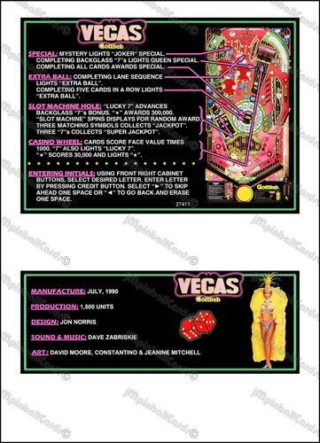 Gottlieb vegas 1990 cartes - 1990,