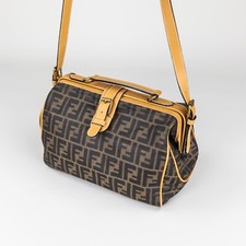 Borsa FENDI vintage - fantasia zucchino - marrone e nero - tessuto e pelle