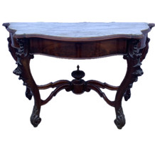 Antica consolle in legno di mogano epoca XIX secolo piano in marmo bianco sag...