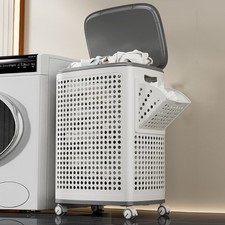 Portabiancheria con Ruote Cassetti Separatori Porta Biancheria Anti Odore Bianco