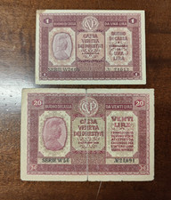 Cassa Veneta dei Prestiti coppia di Banconote da 1 e 20 Lire, SI PARTE DA 1€!!!
