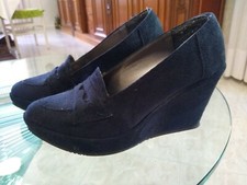 Scarpe manifattura italiane donna 38 tacco 9 cm zeppa camoscio mocassino 