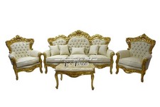 Divano Poltrona Germany tavolino salotto Foglia oro barocco ecopelle avorio AL12