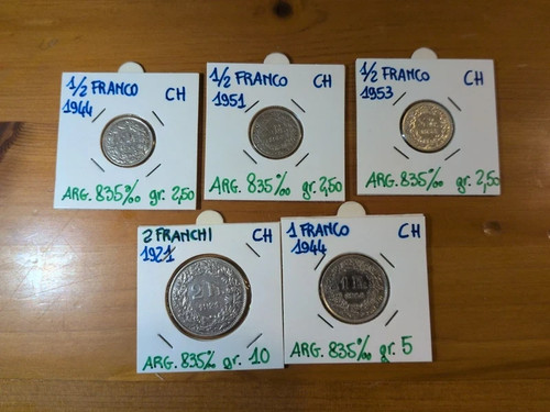 Monete franchi svizzeri in - 5,