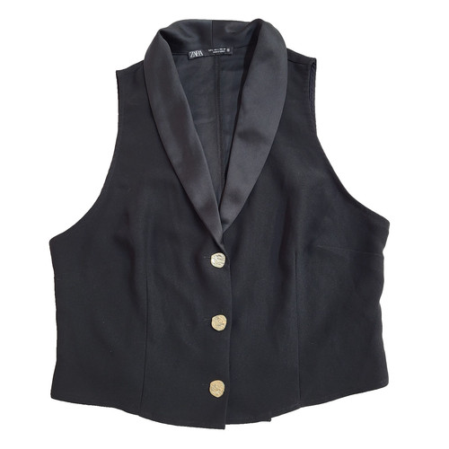 Zara gilet cropped collo nero - zara,