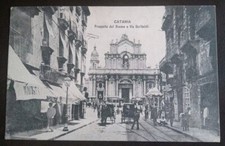 1913 Catania - prospetto del duomo e via garibaldi - tram - carrozze e modista