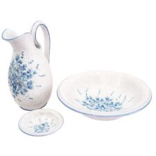 Tris set di ceramiche fiori blu dipinte a mano Deruta lavabi antichi toeletta