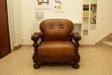 Poltrona Stile 500 Fiorentino In Legno Di Castagno e Pelle