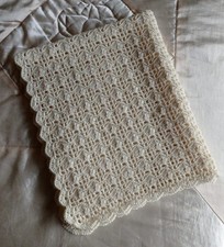 COPERTINA PURA LANA PANNA  DA CARROZZINA/CULLA NEUTR A UNCINETTO FATTO A MANO