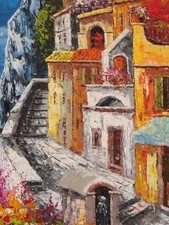 Quadro olio su tela – Paesaggio costiero dipinto a mano con rilievo