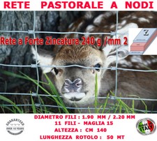 RETE PASTORALE PER RECINZIONE PECORE ANIMALI RETE PASTORIZIA M15 H.140 MT 50 