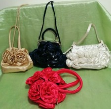 Lotto 4 borse borsette da cerimonia matrimonio, con rose decorative applicate