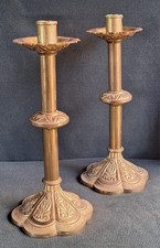 Antica Coppia di Candelieri Porta Candele Italiani Anni 30