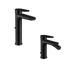 Set miscelatori lavabo alto e bidet KT Winter nero opaco scarico tradizionale
