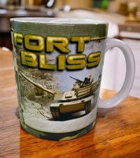 Tazza militare ceramica Fort Bliss esercito Texas USA divisione carri armati souvenir