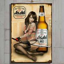 Insegna Latta Metallo Alluminio Mancava Tiki Bar Asahi Sexy Pin-Up Femmina [Vestita]