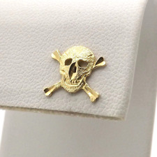 Orecchino singolo borchia oro massiccio 14 kt teschio pirata ossa incrociate uno nuovo