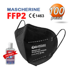 100 Mascherine FFP2 Certificate CE 1463 BFE ≥ 95% 5 strati nero