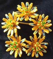UNOAERRE SPILLA antica ORO giallo 18Kt 750 9,80gr made in Italy Smalti Brooch