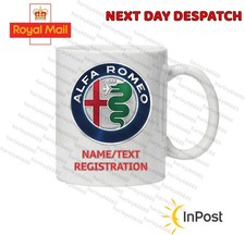 Personalised Mug Alfa Romeo & NAME Custom 325 ml Cup 6 Designs  Two Sided white