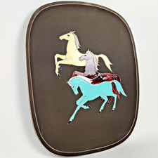 Piatto da parete vintage ceramica Arno Kiechle anni 50/60 firmato cavalli smalto pittori