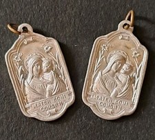  ANTICO santino  Holy Card MADONNA DEL CONSIGLIO LOTTO DUE MEDAGLIE VOTIVE