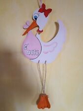 Cicogna fiocco nascita  sagoma in legno fatto completamente a mano