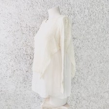 PLEASE IMPERIAL MAGLIA MANICHE LUNGHE DOPPIA CANOTTA TULLE BIANCO PANNA LUREX