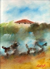 SCARDIGLI QUADRO DIPINTO AD OLIO PAESAGGIO COLLINARE  CM. 30 X 24