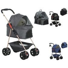 PawHut Passeggino per Cani 3 in 1 Pieghevole con Trasportino e Cestino