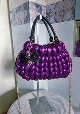 Borsa In Tessuto Metallizzato Viola Manici In Ecopelle Neri