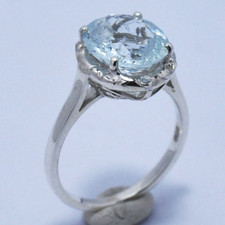 ANELLO SOLITARIO IN ARGENTO CON ACQUAMARINA NATURALE 3,00 CT. OVALE