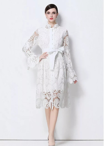 Vestito midi pizzo bianco - midi,