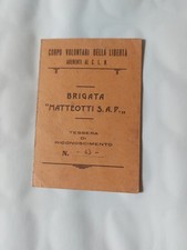 Rara Tessera Partigiani Brigata Matteotti 1943 Resistenza Anni 40