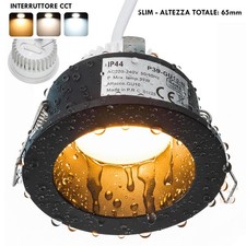 Faretto nero incasso slim impermeabile IP44 modulo LED CCT tondo luce box doccia