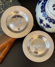 Coppia piatti armada nave galeone Mayflower argento sterling inglese 4,4” c1969/74
