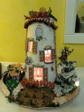 Presepe in tegola Artistico Artigianale fatto a mano con luci Illuminato pastori