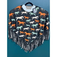Poncho frange stampa cavallo