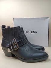 GUESS Black Leather Silver Buckle Rockabilly Western Cowgirl Ankle Boots Booties