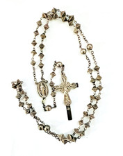 Collana antica di perle rosario TUTTE in argento sterling 26"