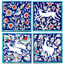 SET 4 PIASTRELLE CERAMICA BLU