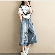 Donna Ricamato Capri Pantaloni