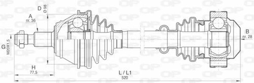 Semiasse open parts 520mm - parts,