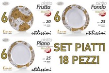 SET SERVIZIO PIATTI TAVOLA 18 PEZZI DOLCE FRUTTA FONDO PIANO MELAMINA FIORI ORO