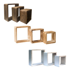 Set 3 Mensole da Parete Muro Cubo Legno Chiaro Scuro Bianco Shabby Salotto