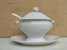 ANTICA XIX secolo SALSIERA IN CERAMICA BIANCA CON CUCCHIAIO MESTOLINO PER SALSE