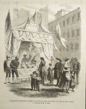 Xilografia 1866 Roma Friggitoria festa San Giuseppe Cartoccio di fritti!